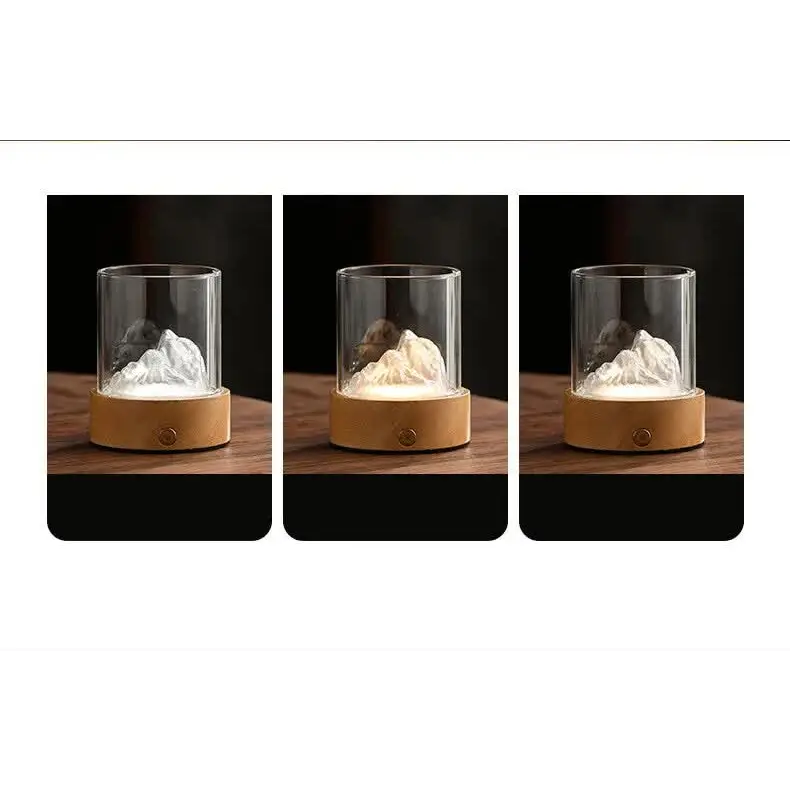 Colorful Glass Mountain Ambient Night Light - Usb Rechargeable Touch Control Bedside Lamp - Adjustable 3-color