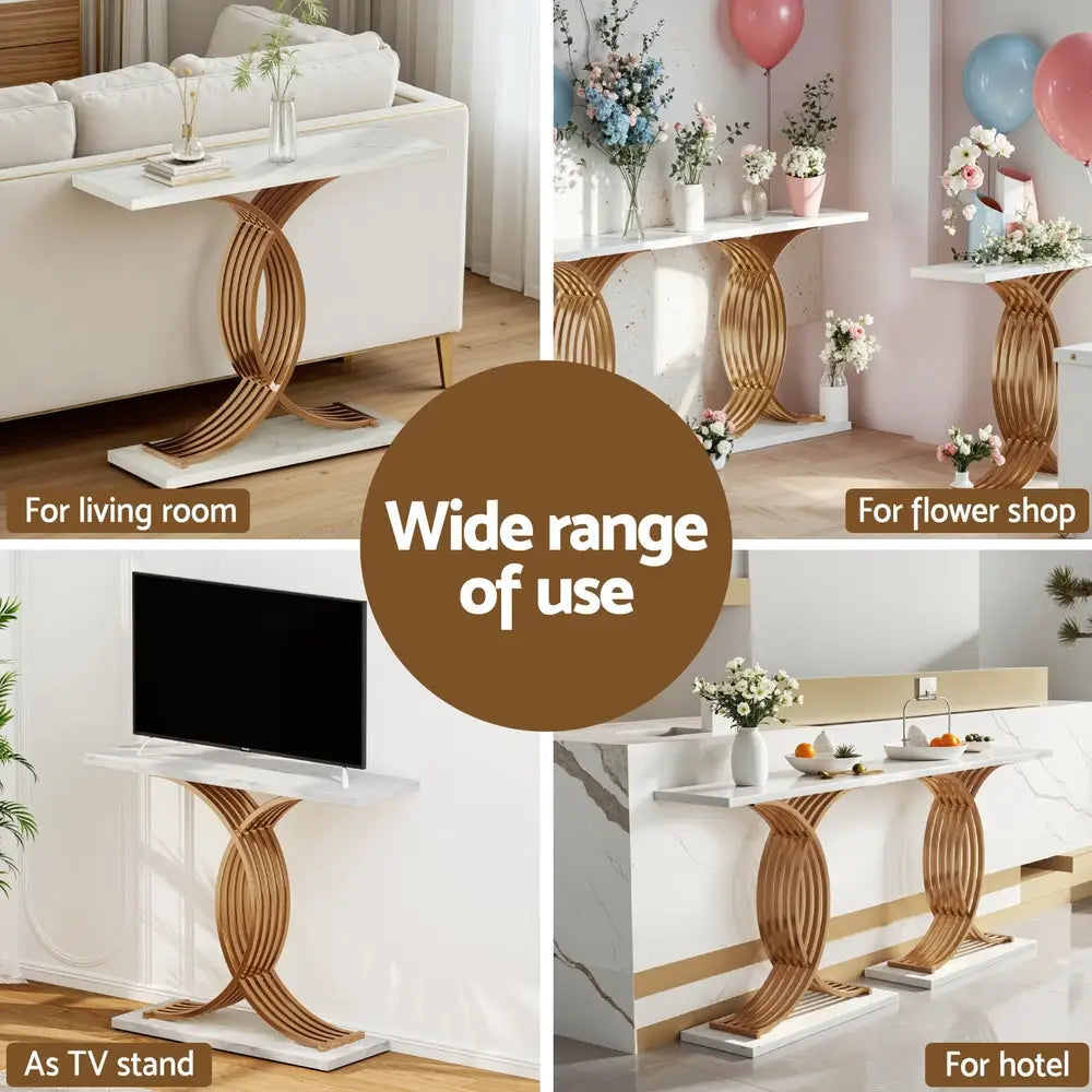 Console Table Marble Effect White&gold