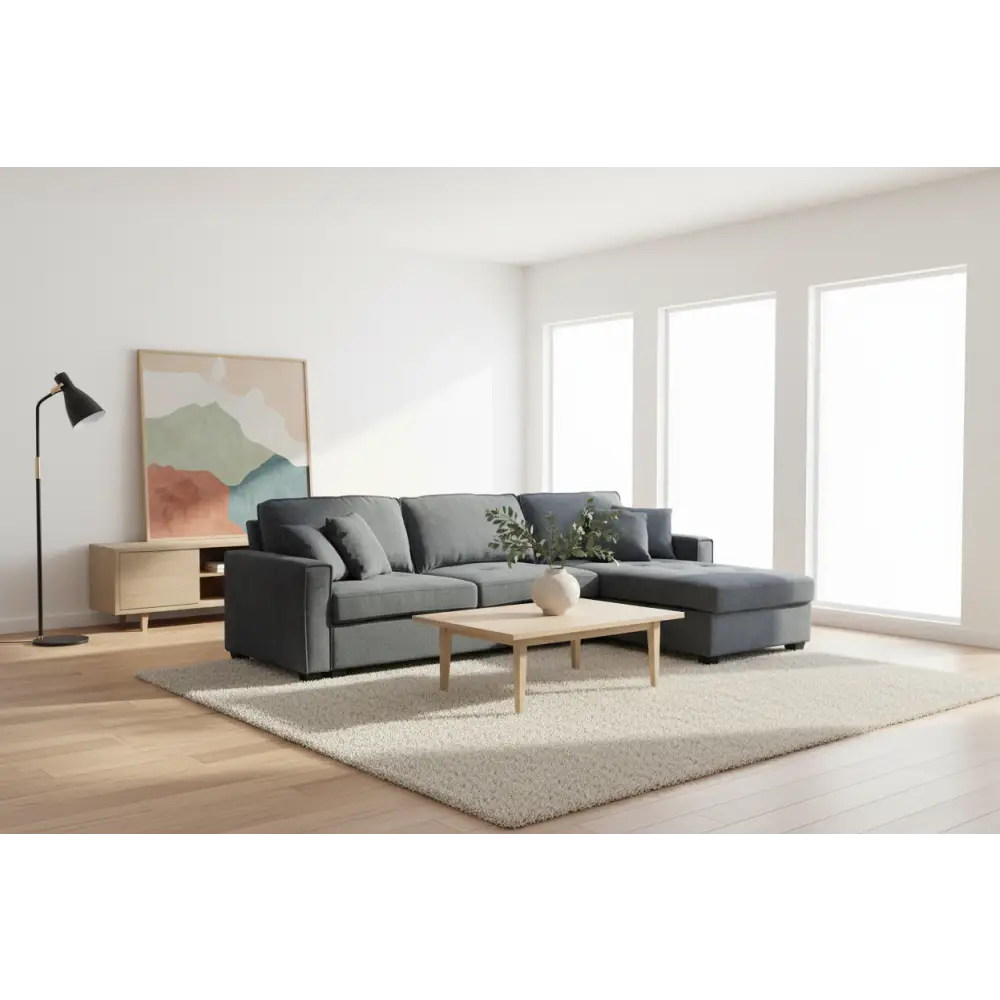 Corner Sofa Chaise Polyester Fabric Multilayer Two Pillows Individual Pocket Spring