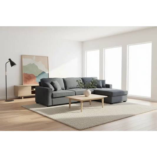 Corner Sofa Chaise Polyester Fabric Multilayer Two Pillows Individual Pocket Spring