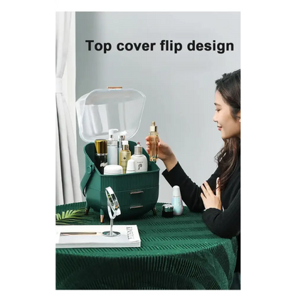 Dark Green Multifunctional Makeup Organizer with Large Capacity and Transparent Design(makeup is a Prop for Shooting