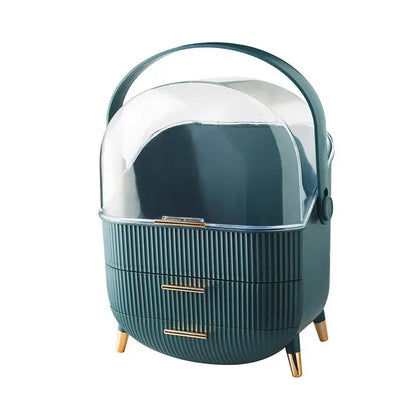 Dark Green Multifunctional Makeup Organizer with Large Capacity and Transparent Design(makeup is a Prop for Shooting