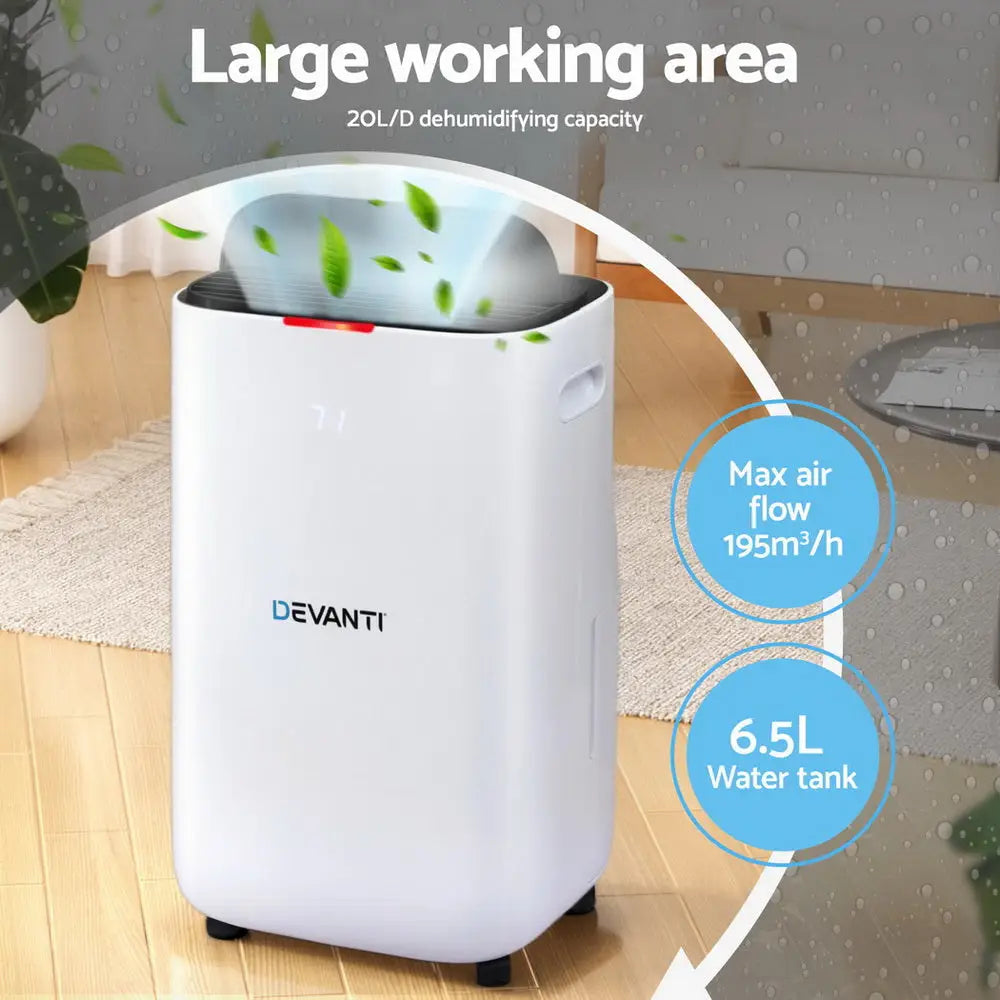 Devanti Dehumidifier 20l Air Purifier White