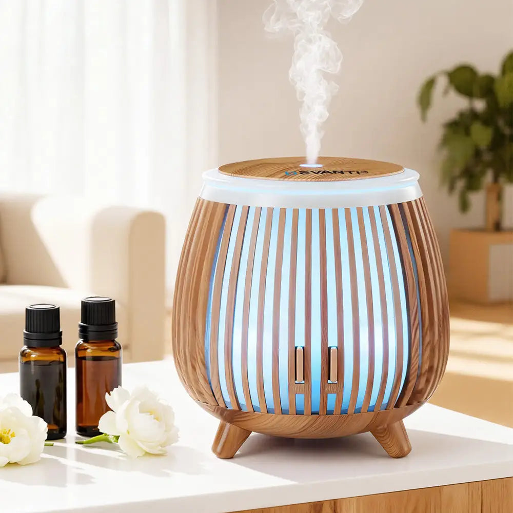 Devanti Ultrasonic Aroma Diffuser Aromatherapy 140ml Led Lights Iron Humidifier Forest Deep Wood