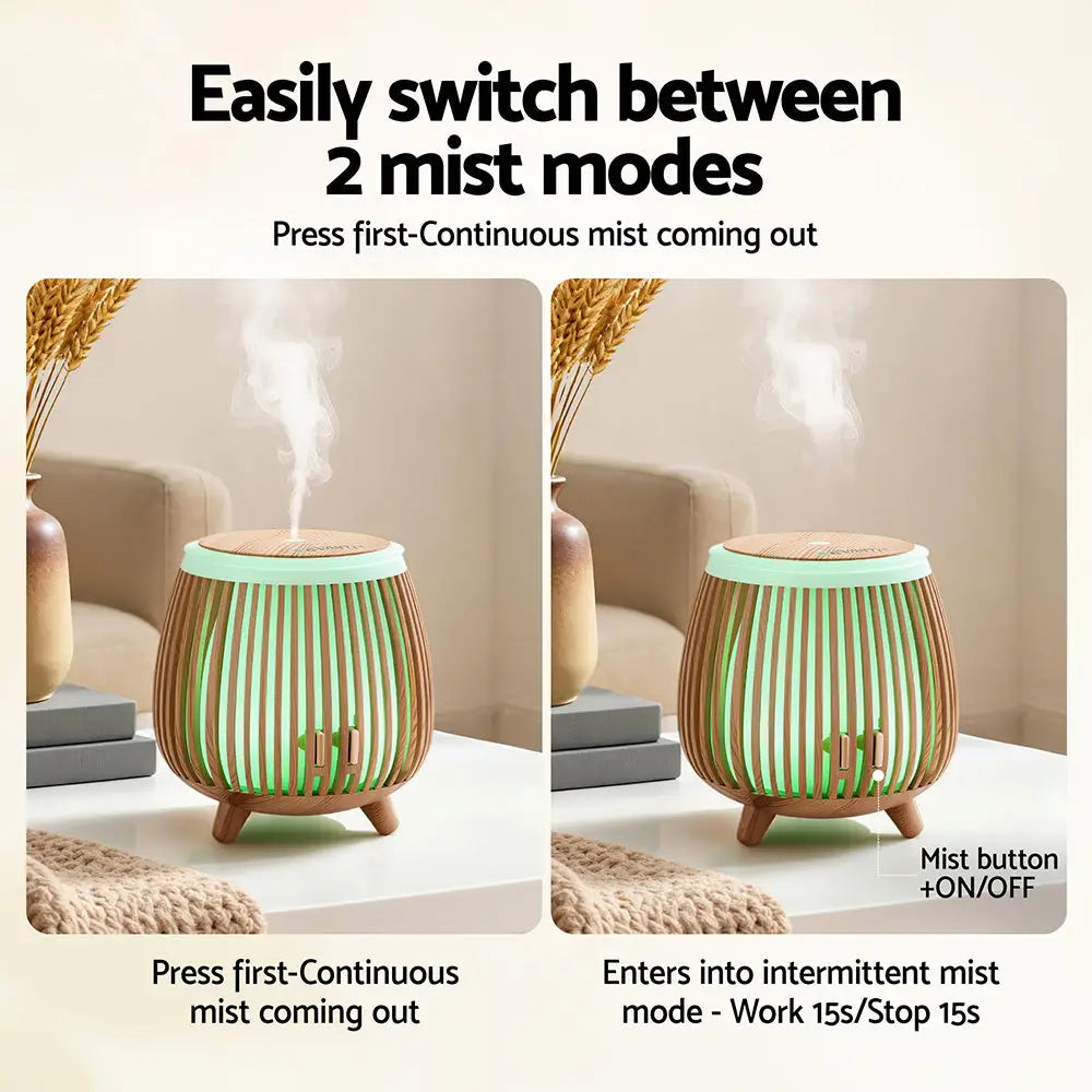Devanti Ultrasonic Aroma Diffuser Aromatherapy 140ml Led Lights Iron Humidifier Forest Deep Wood