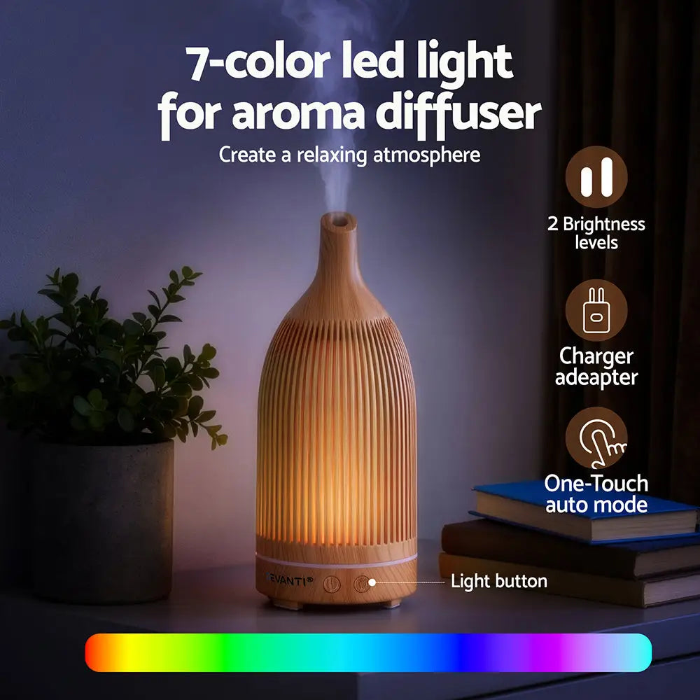 Devanti Ultrasonic Aroma Diffuser Aromatherapy 200ml Led Lights Iron Humidifier Forest Light Wood Grain