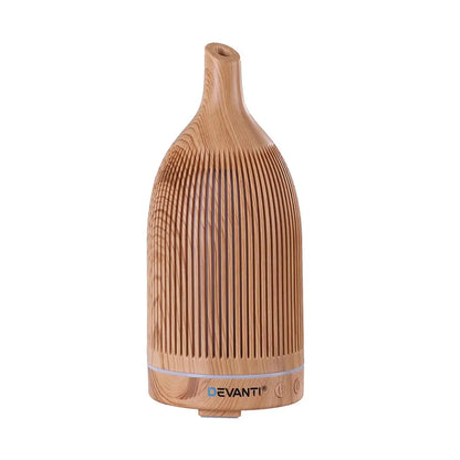 Devanti Ultrasonic Aroma Diffuser Aromatherapy 200ml Led Lights Iron Humidifier Forest Light Wood Grain