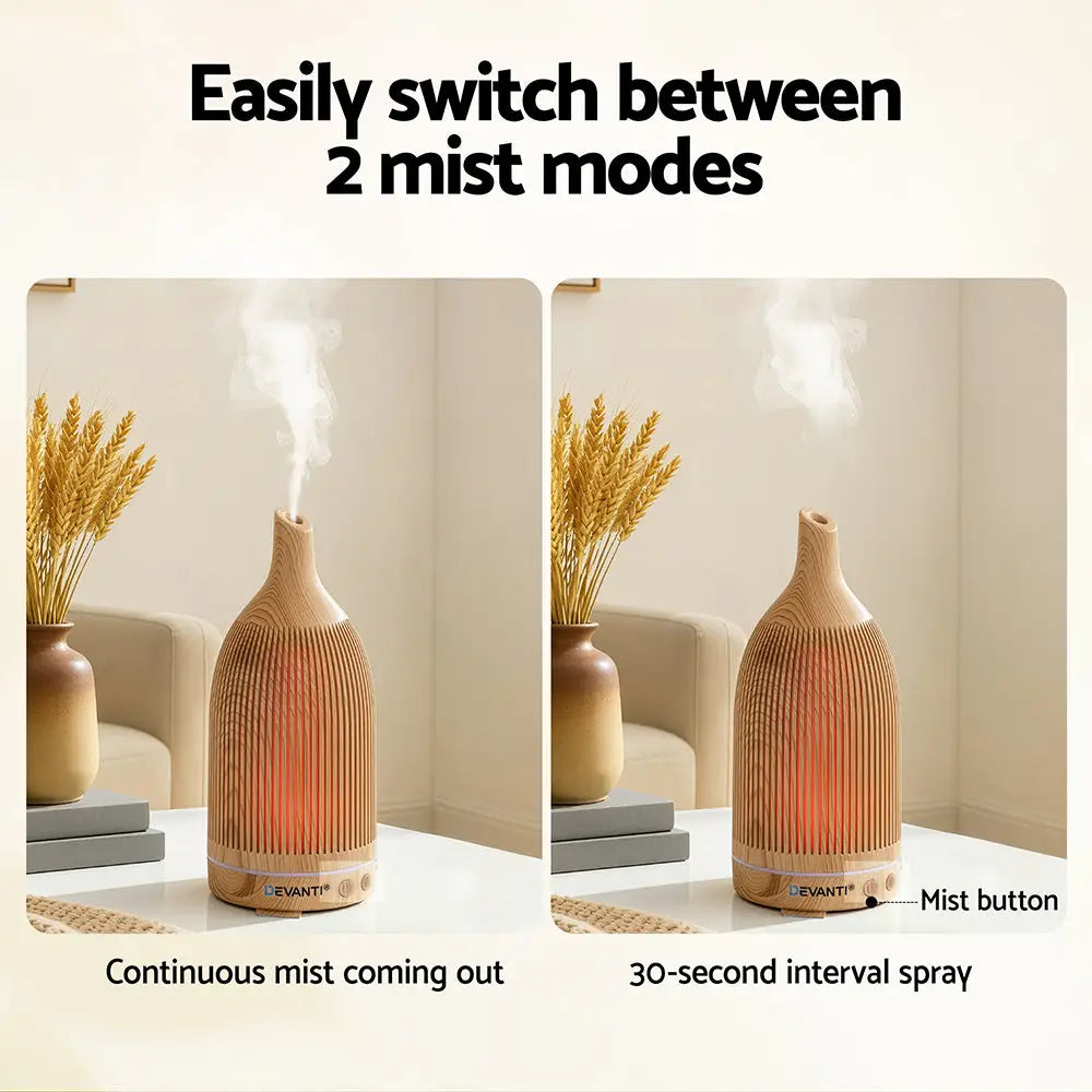 Devanti Ultrasonic Aroma Diffuser Aromatherapy 200ml Led Lights Iron Humidifier Forest Light Wood Grain