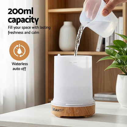 Devanti Ultrasonic Aroma Diffuser Aromatherapy 200ml Led Lights Iron Humidifier Forest Light Wood Grain