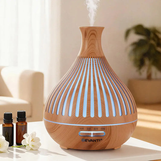 Devanti Ultrasonic Aroma Diffuser Aromatherapy 400ml Led Lights Iron Humidifier Forest Light Wood Grain