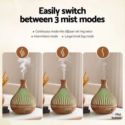 Devanti Ultrasonic Aroma Diffuser Aromatherapy 400ml Led Lights Iron Humidifier Forest Light Wood Grain