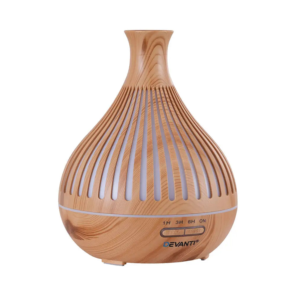 Devanti Ultrasonic Aroma Diffuser Aromatherapy 400ml Led Lights Iron Humidifier Forest Light Wood Grain