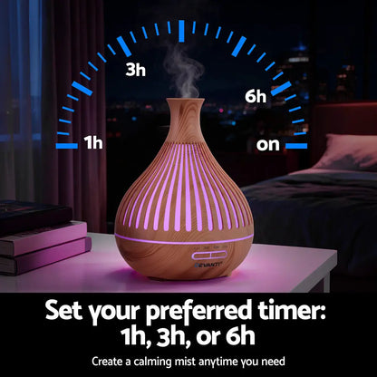 Devanti Ultrasonic Aroma Diffuser Aromatherapy 400ml Led Lights Iron Humidifier Forest Light Wood Grain