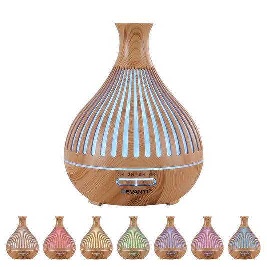 Devanti Ultrasonic Aroma Diffuser Aromatherapy 400ml Led Lights Iron Humidifier Forest Light Wood Grain