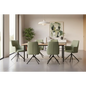 Dining Chair Green Linen Fabric Upholstered Seat Powder Coated Iron Legs