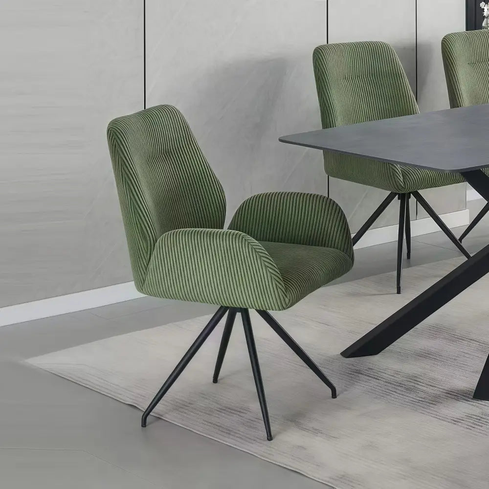 Dining Chair Linen Fabric Upholstered Seat Powder Coated Iron Legs