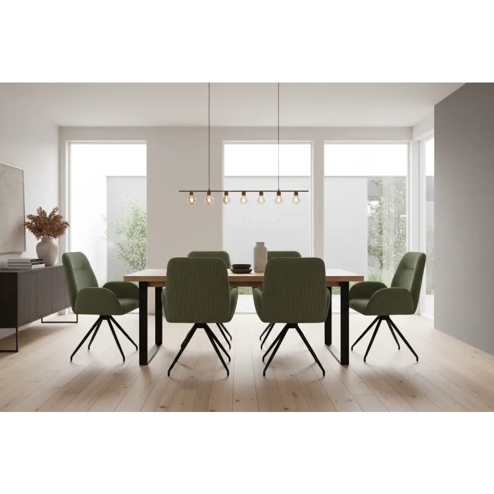 Dining Chair Linen Fabric Upholstered Seat Powder Coated Iron Legs