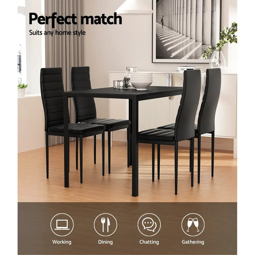 Dining Chairs and Table Set 4 Chair of 5 Black