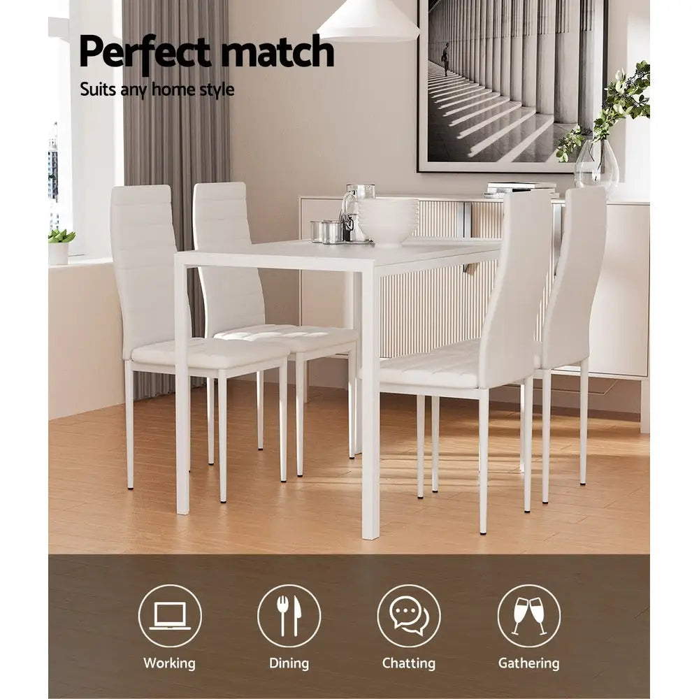 Dining Chairs and Table Set 4 Chair of 5 White