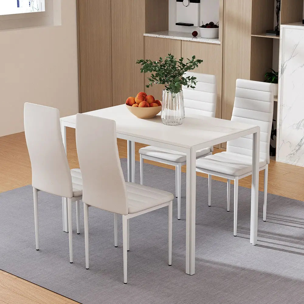 Dining Chairs and Table Set 4 Chair of 5 White
