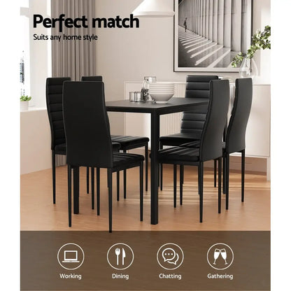 Dining Chairs and Table Set 6 Chair of 7 Black