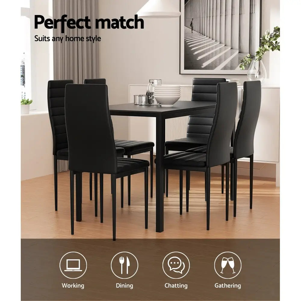 Dining Chairs and Table Set 6 Chair of 7 Black