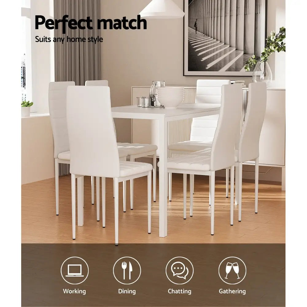 Dining Chairs and Table Set 6 Chair of 7 White