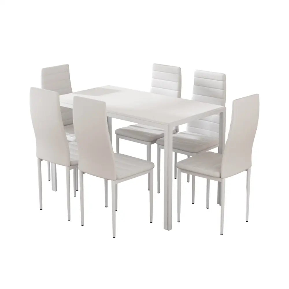 Dining Chairs and Table Set 6 Chair of 7 White