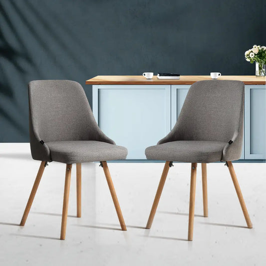 Dining Chairs Set of 2 Fabric Wooden Grey