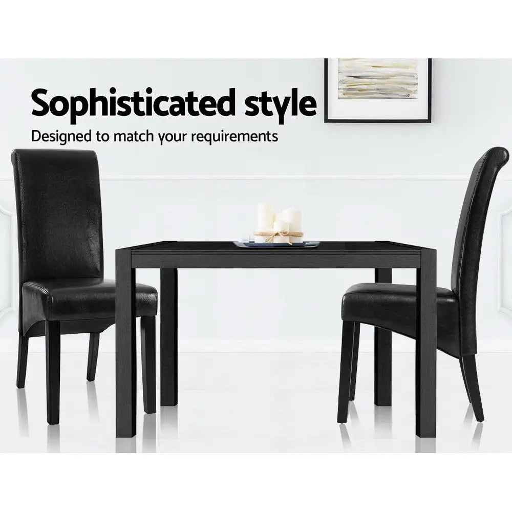 Dining Chairs Set of 2 Leather Parsons Chair Black