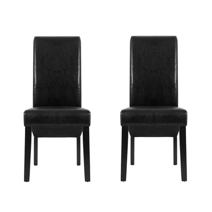Dining Chairs Set of 2 Leather Parsons Chair Black