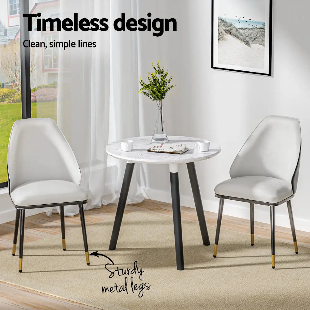 Dining Chairs Set of 2 Leather Seat Beige and Black