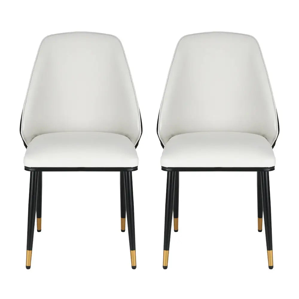 Dining Chairs Set of 2 Leather Seat Beige and Black