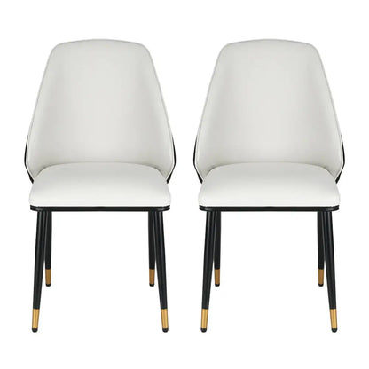 Dining Chairs Set of 2 Leather Seat Beige and Black
