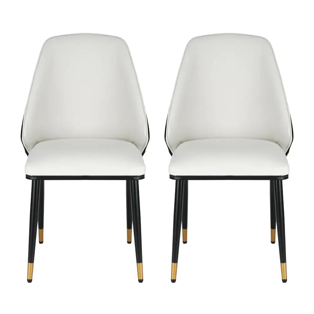 Dining Chairs Set of 2 Leather Seat Beige and Black