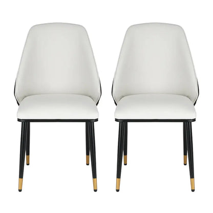 Dining Chairs Set of 2 Leather Seat Beige and Black