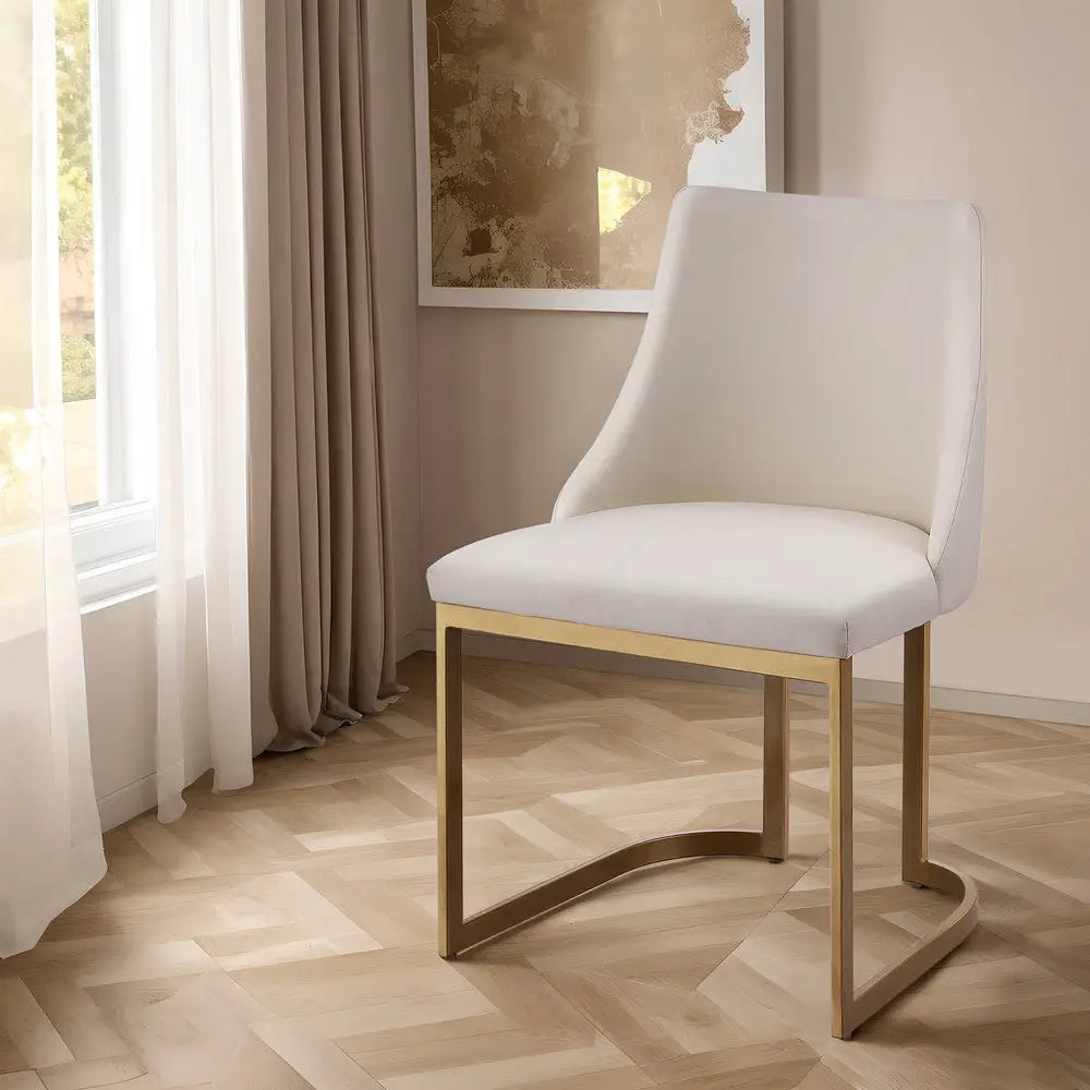 Dining Chairs Set of 2 Linen Fabric Frame Beige