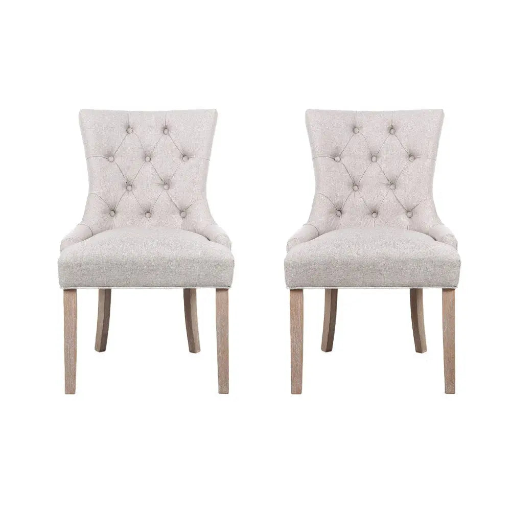 Dining Chairs Set of 2 Linen French Provincial Beige
