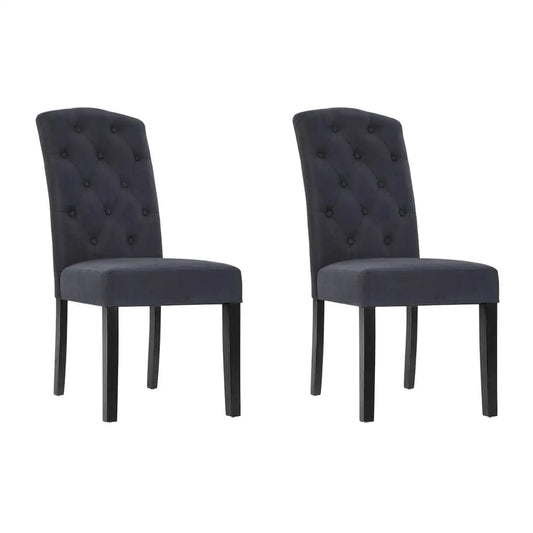 Dining Chairs Set of 2 Linen Parsons Chair Dark Grey