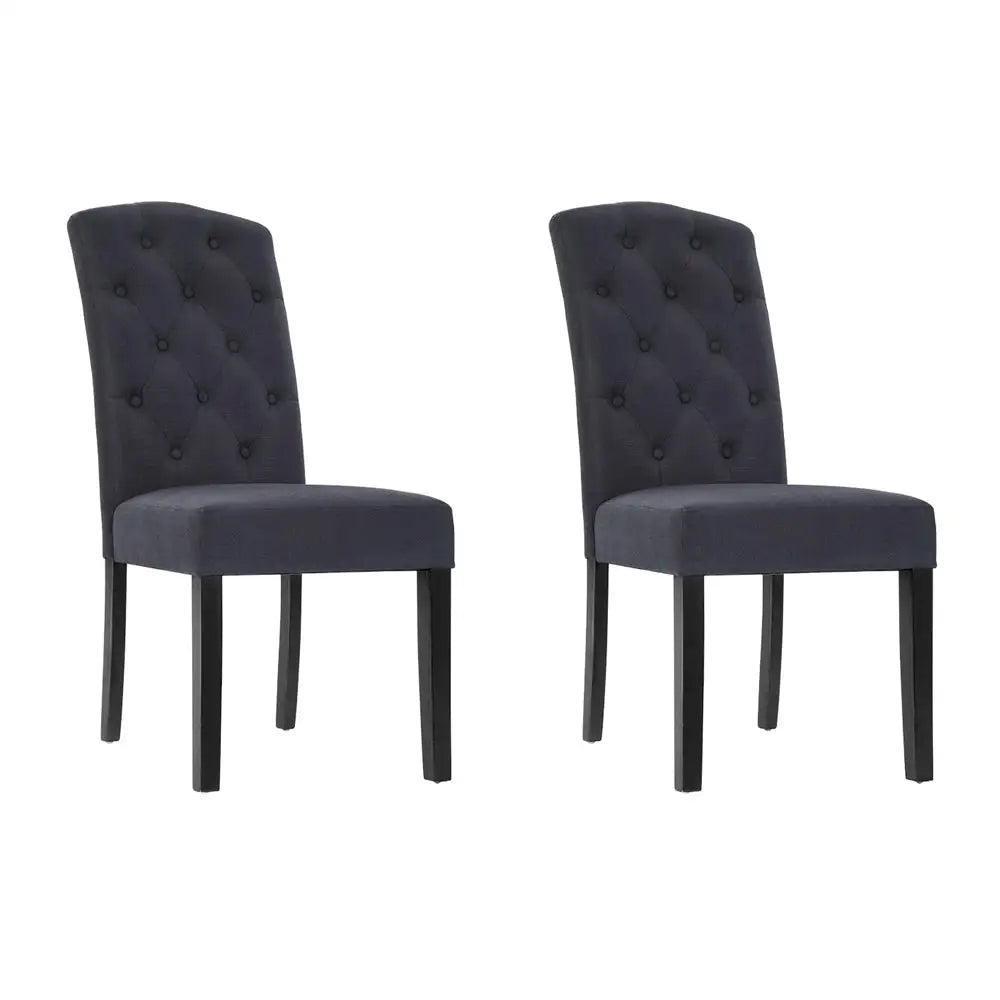 Dining Chairs Set of 2 Linen Parsons Chair Dark Grey