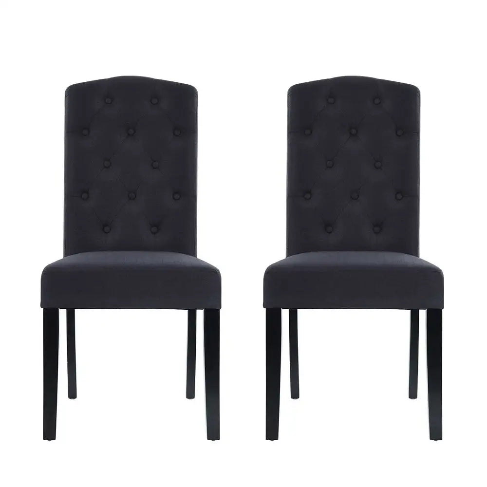 Dining Chairs Set of 2 Linen Parsons Chair Dark Grey