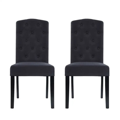 Dining Chairs Set of 2 Linen Parsons Chair Dark Grey
