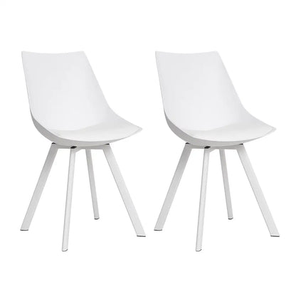 Dining Chairs Set of 2 Pu Leather Plastic Metal White