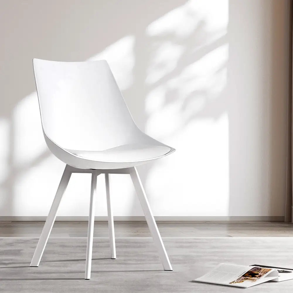 Dining Chairs Set of 2 Pu Leather Plastic Metal White