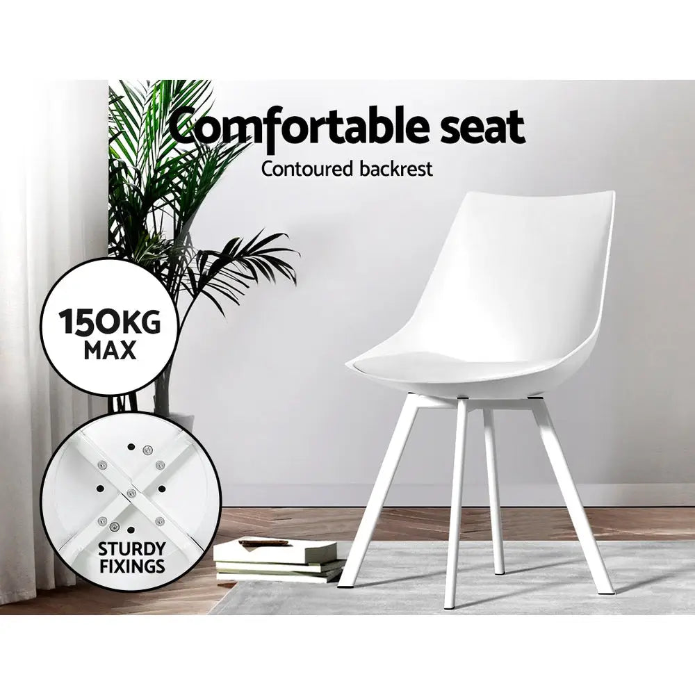 Dining Chairs Set of 2 Pu Leather Plastic Metal White
