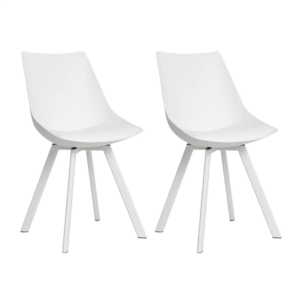 Dining Chairs Set of 2 Pu Leather Plastic Metal White