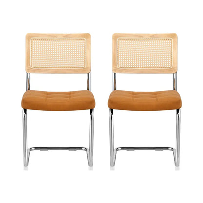 Dining Chairs Set of 2 Pu Leather Rattan Cantilever Brown