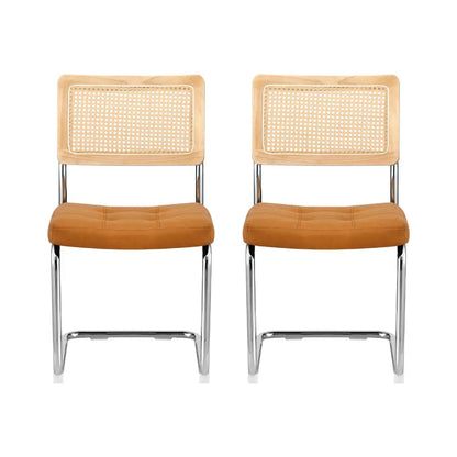 Dining Chairs Set of 2 Pu Leather Rattan Cantilever Brown