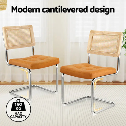 Dining Chairs Set of 2 Pu Leather Rattan Cantilever Brown