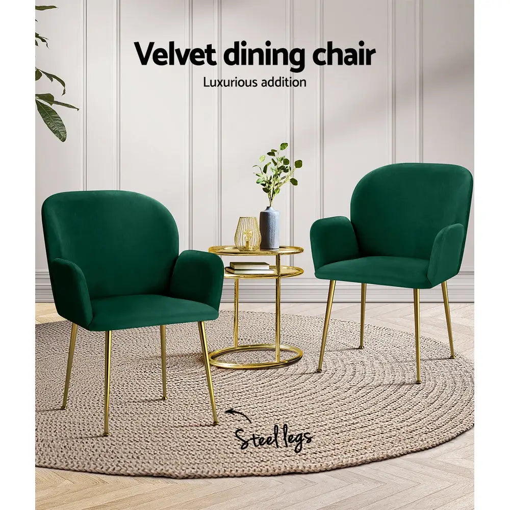 Dining Chairs Set of 2 Velvet Armchair Green